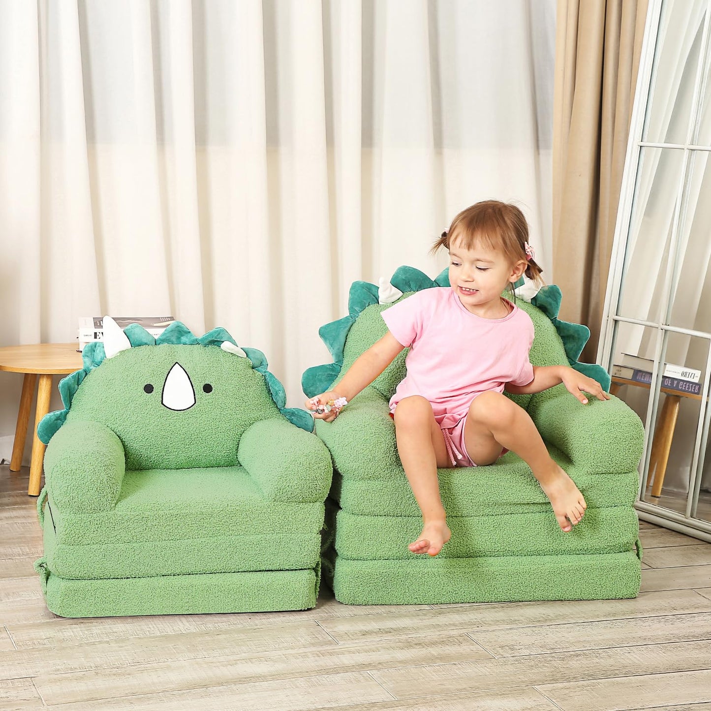 MOMCAYWEX Foldable Kids Sofa, Triceratops Toddler Couch with Tri Folding Foam Cushions, Comfy Kids Couch for Age 3-6