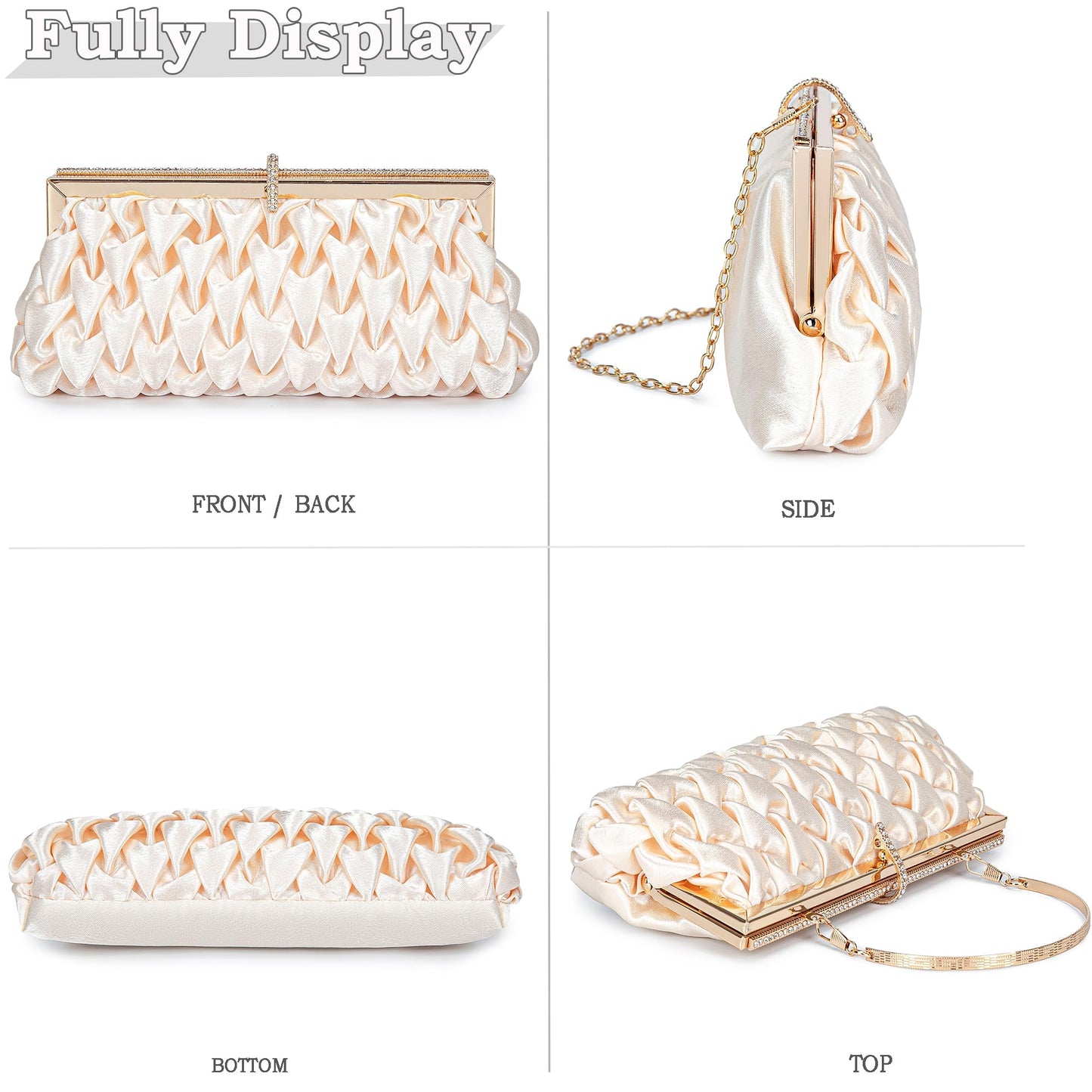 Classic Satin Clutch Bag Diamante Embellished Formal Evening Handbag for Wedding Prom Party Purses(gold)