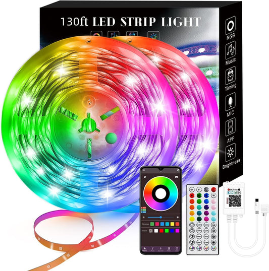 100FT Smart LED Strip Lights RGB Sync to Music with 40 Key Remote Controller LED Lights for Bedroom,Christmas Lights decration (Multi-Colored, 100FT)