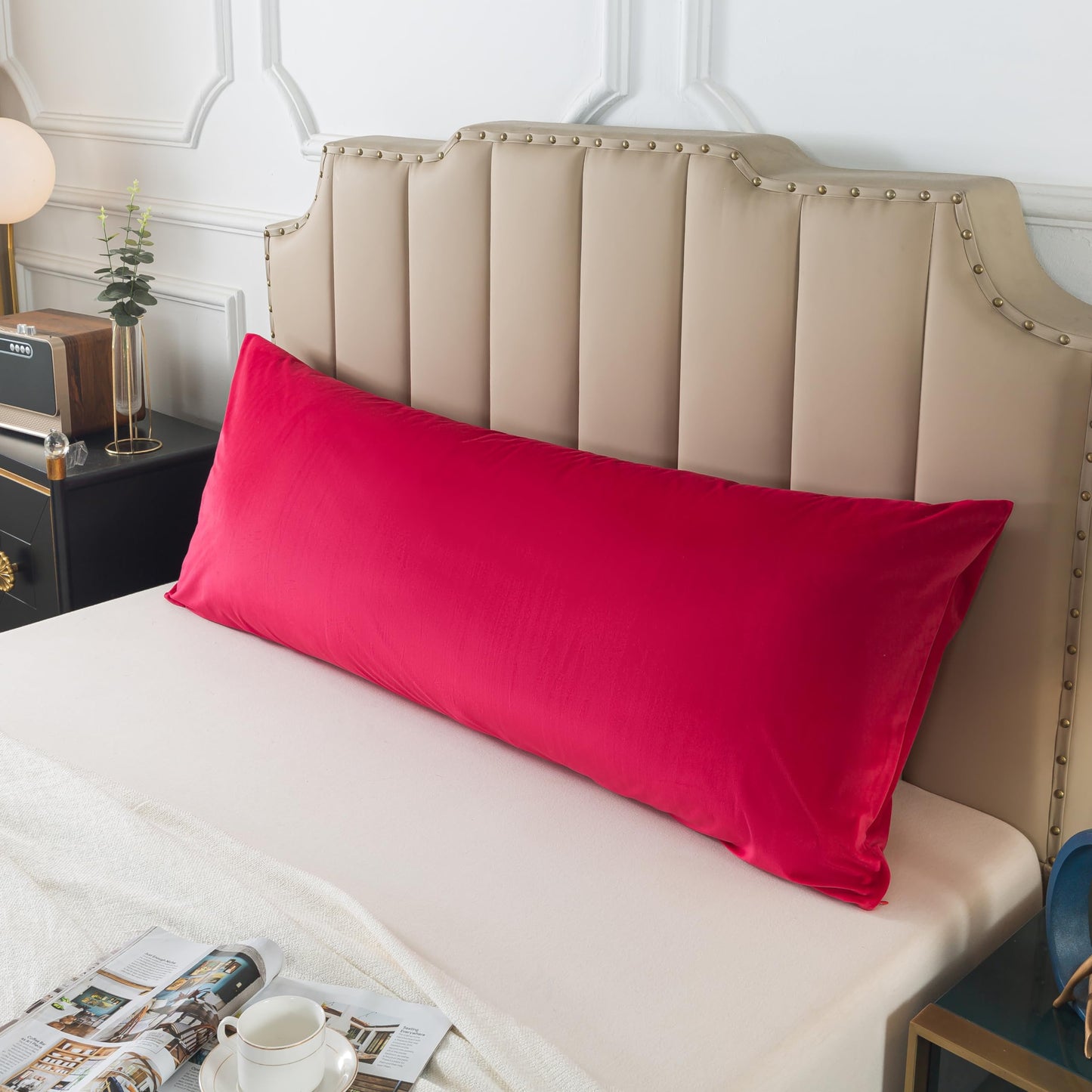 H HOUSEHOLD 1 Pack Velvet Body Pillow Cover, Soft and Cozy Luxury Fuzzy Flannel 20x54 Inches Long Pillowcase with Zipper (Body Size 20x54 Inches, Red)