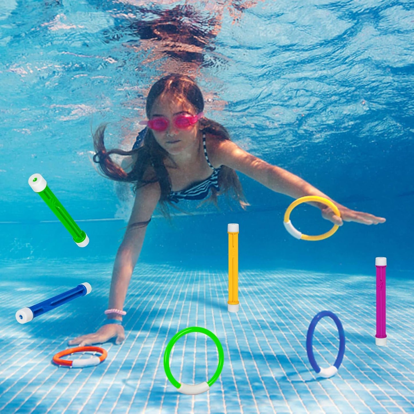 Underwater Pool Toys for Kids Ages 4-8, Summer Training Swim Pool Diving Toys Gift Set, Swimming Pool Toys for Kids Ages 8-12 for Fun Water Toys Games