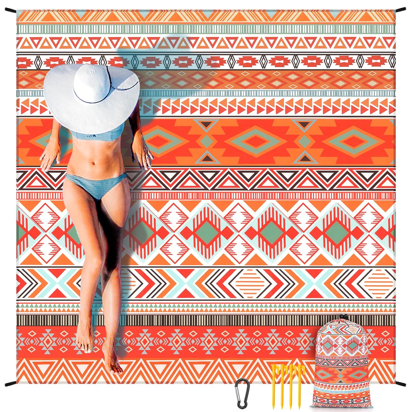 Beach Blanket Waterproof Sandproof Extra Large Beach Mat 79" X 83"/120"x108"for 1-8 Adults Quick Drying Durable Outdoor Picnic Mat for Beach Travel Camping Hiking