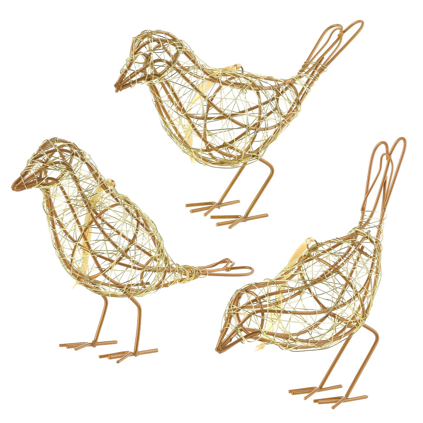 Natural Farmhouse Decor Set of 3 - Handwoven Rattan Bird Statue Table Decor, Multi-Pose Shelf & Mantel Accents