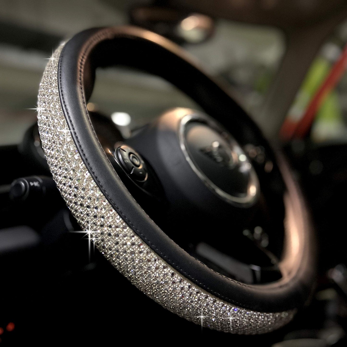 PINCTROT Bling Bling Comfy Steering Wheel Cover with Jumbo Crystal Rhinestones, Anti-Slip Diamond Leather, Universal 14.5-15 Inch (Pink)
