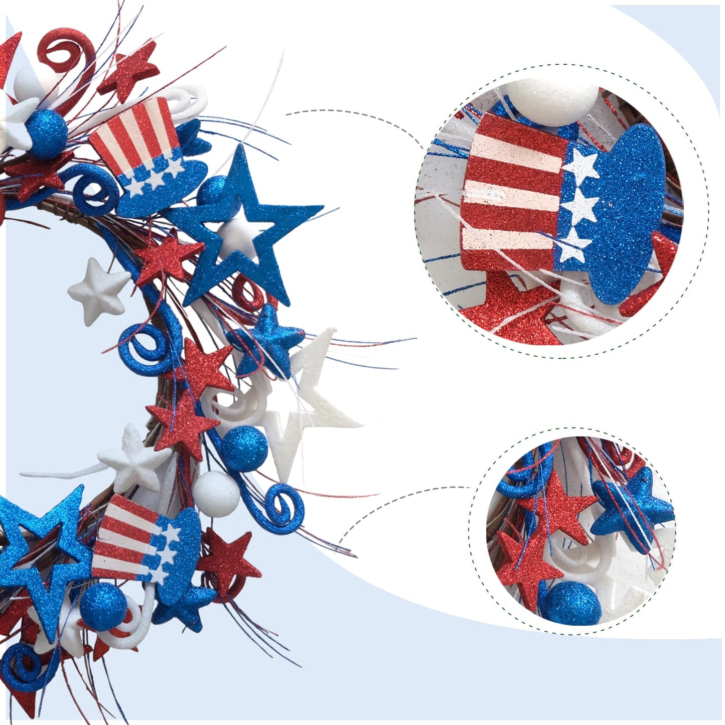 Bibelot 20in Red White Blue Artificial Floral Twig Wreaths American Flag Wreath Patriotic Decorations Wreaths 4th of July Independence Day Flag Day Hanging Decoration