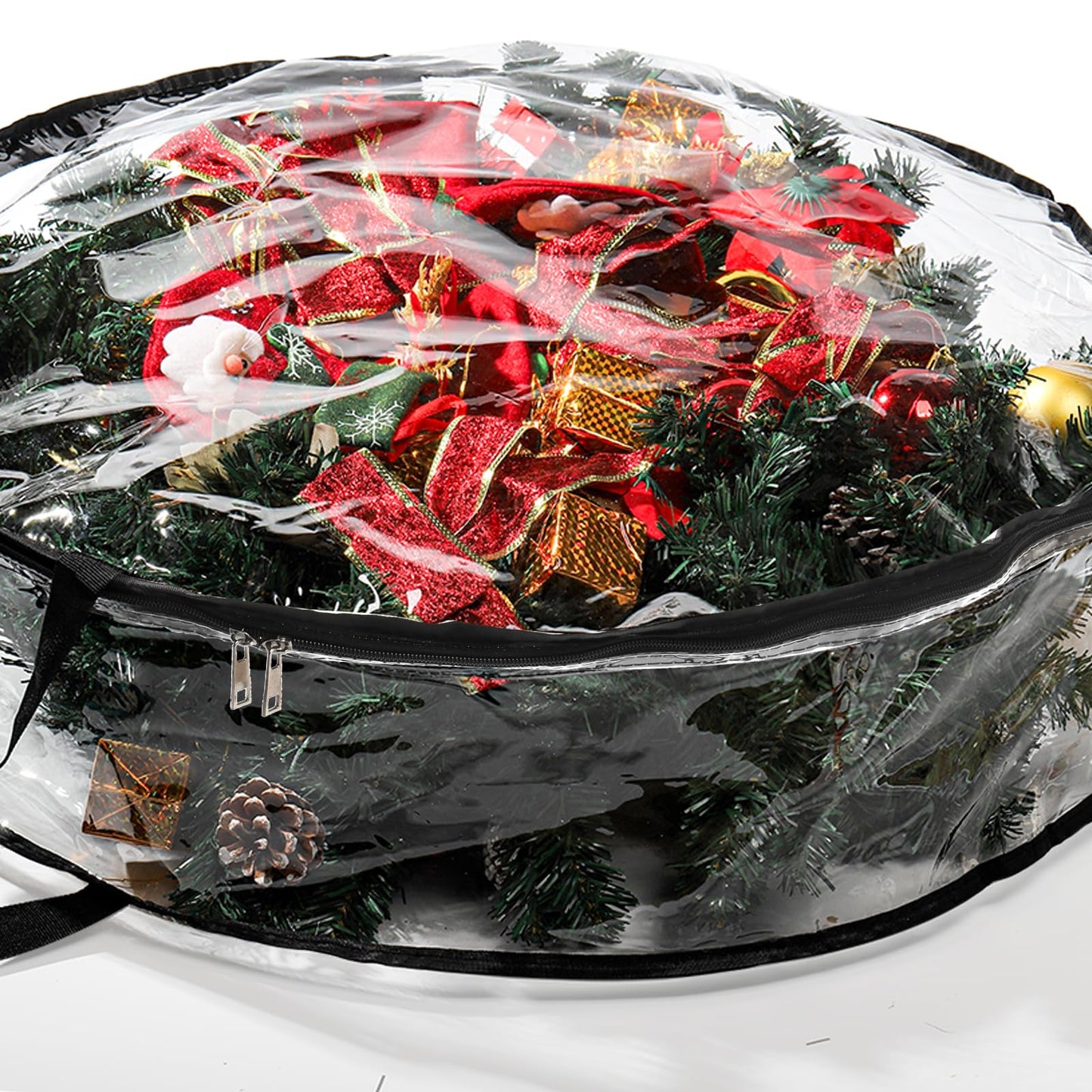 Hedume 2 Pack Wreath Storage Bag, 30" X 8" Clear Everyday Bag, Christmas Wreath Storage Container with Dual Zippered and Reinforced Handle for Holiday Seasonal Wreath Garland