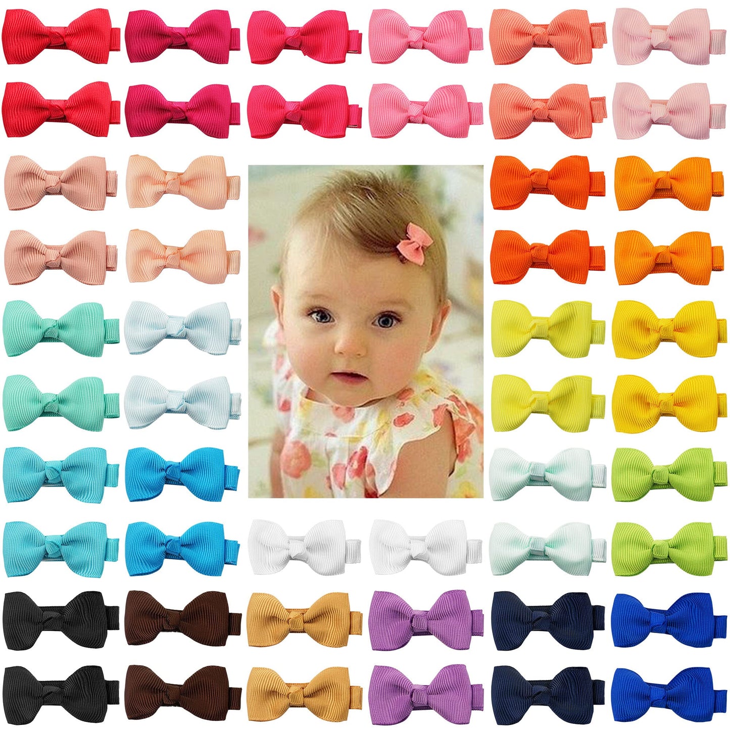 CÉLLOT Baby Hair Clips 50PCS Baby Girls Fully Lined Baby Bows Hair Pins Tiny 2" Hair Bows Alligator Clips for Baby Girls Infants Toddlers in Pairs