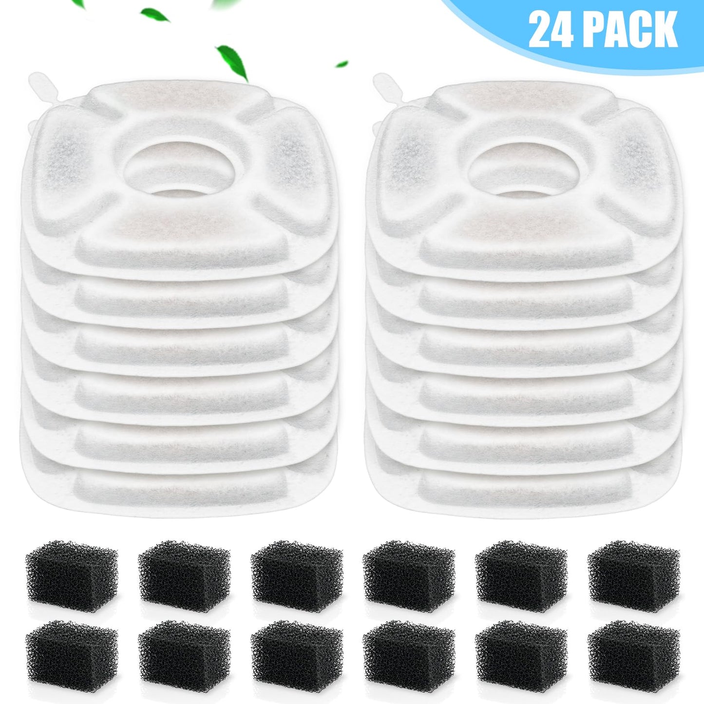 24 Pack Cat Water Fountain Replacement Filters, 12 Pcs Cats Fountain Filters & 12 Pcs Pre-Filter Sponges for 95oz/2.8L 135oz/4L 67oz/2L Automatic Pet Dog Fountain Water Dispenser