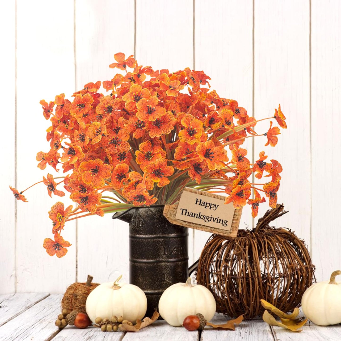 Artificial Fall Flowers for Outdoors, 20 Bundles Faux Plants No Fade Plastic Shrubs Autumn Decor Farmhouse Home Garden Thanksgiving (Fall Orange)