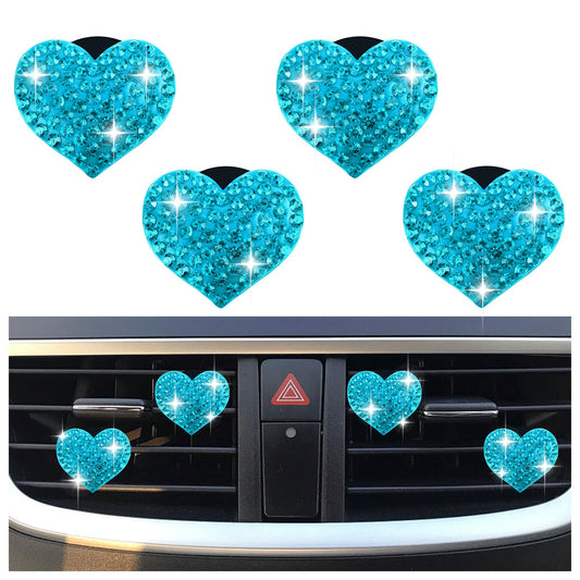 4PCS Heart-Shaped Car Vent Clips with Rhinestone,Bling Air Vent Clips Car Decorations,Premium Shiny Car Clips for Vents CCar Accessories Interior for Cars,Trucks,SUVs (White)