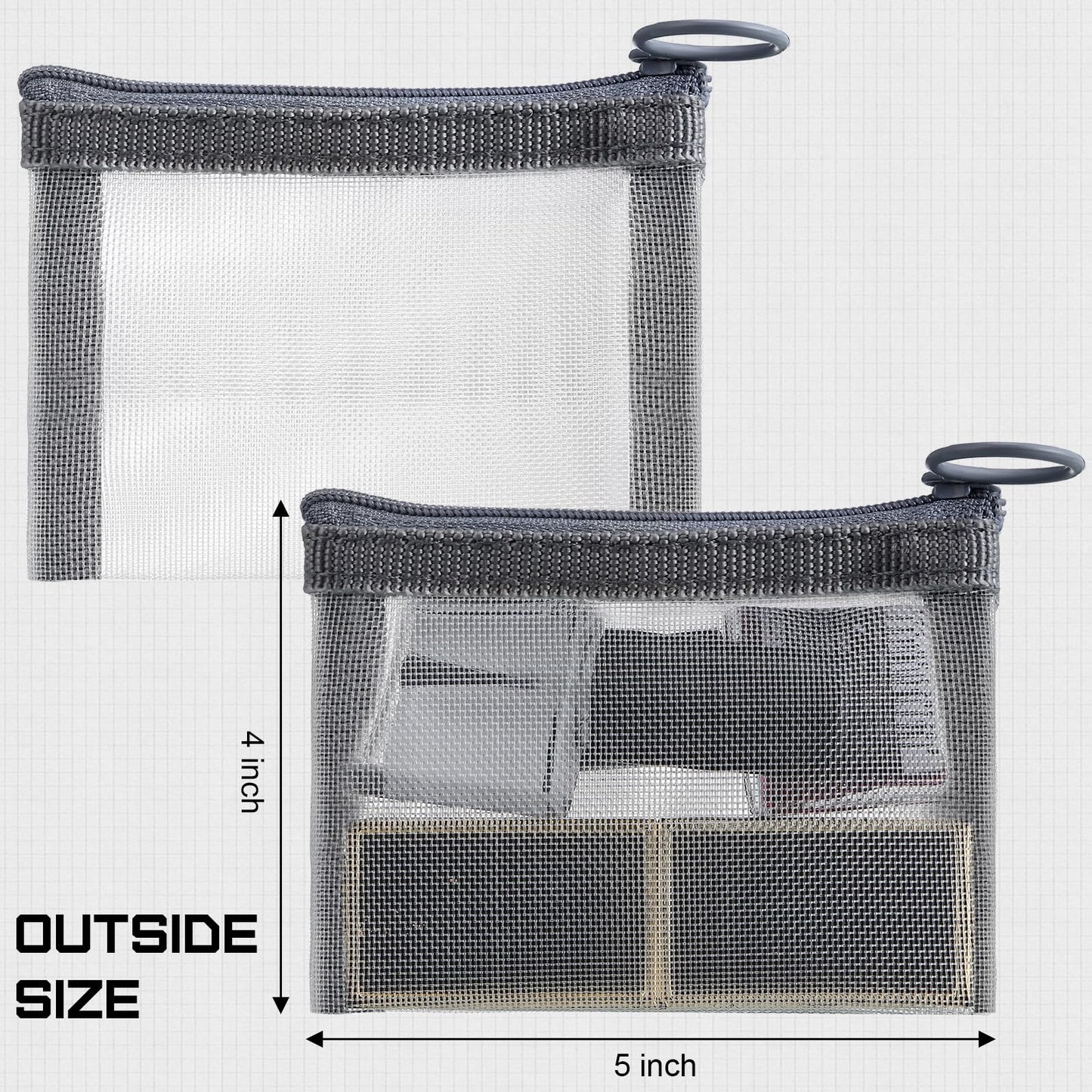 Frienda 10 Pcs Small Mesh Bags with Zipper Mini Zipper Mesh Bags Nylon Cosmetic Coin Purse Pouches Portable Reusable Storage Pouch with Keychain for Women Home Travel(5 x 4 Inch,Grey)