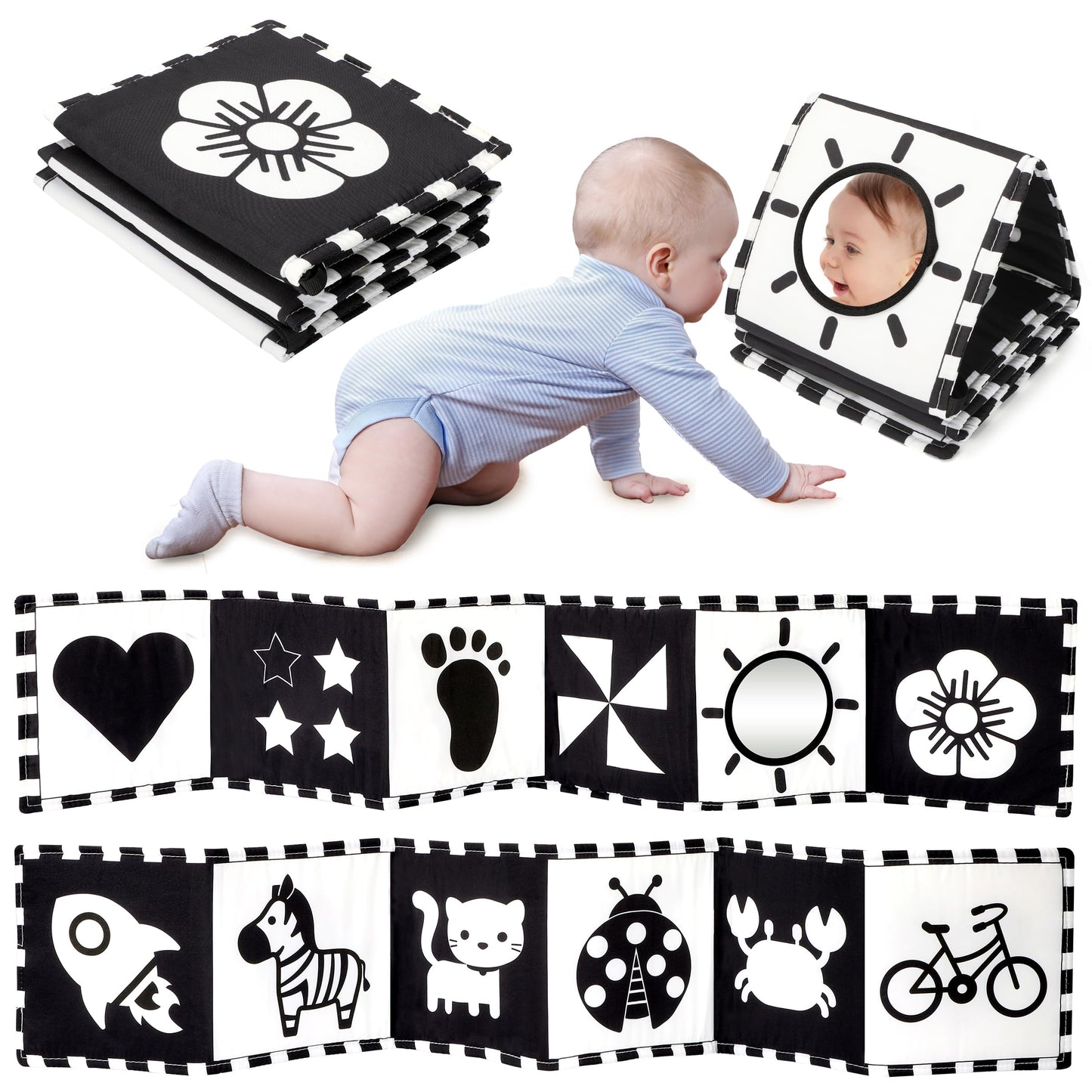 URMYWO Black and White Baby Toys, Tummy Time High Contrast Newborn Toys 0-3 Months, Soft Baby Book, Visual Stimulation Montessori Sensory Infant Toys 0-6-12 Months, Shower Gift for Boys Girls