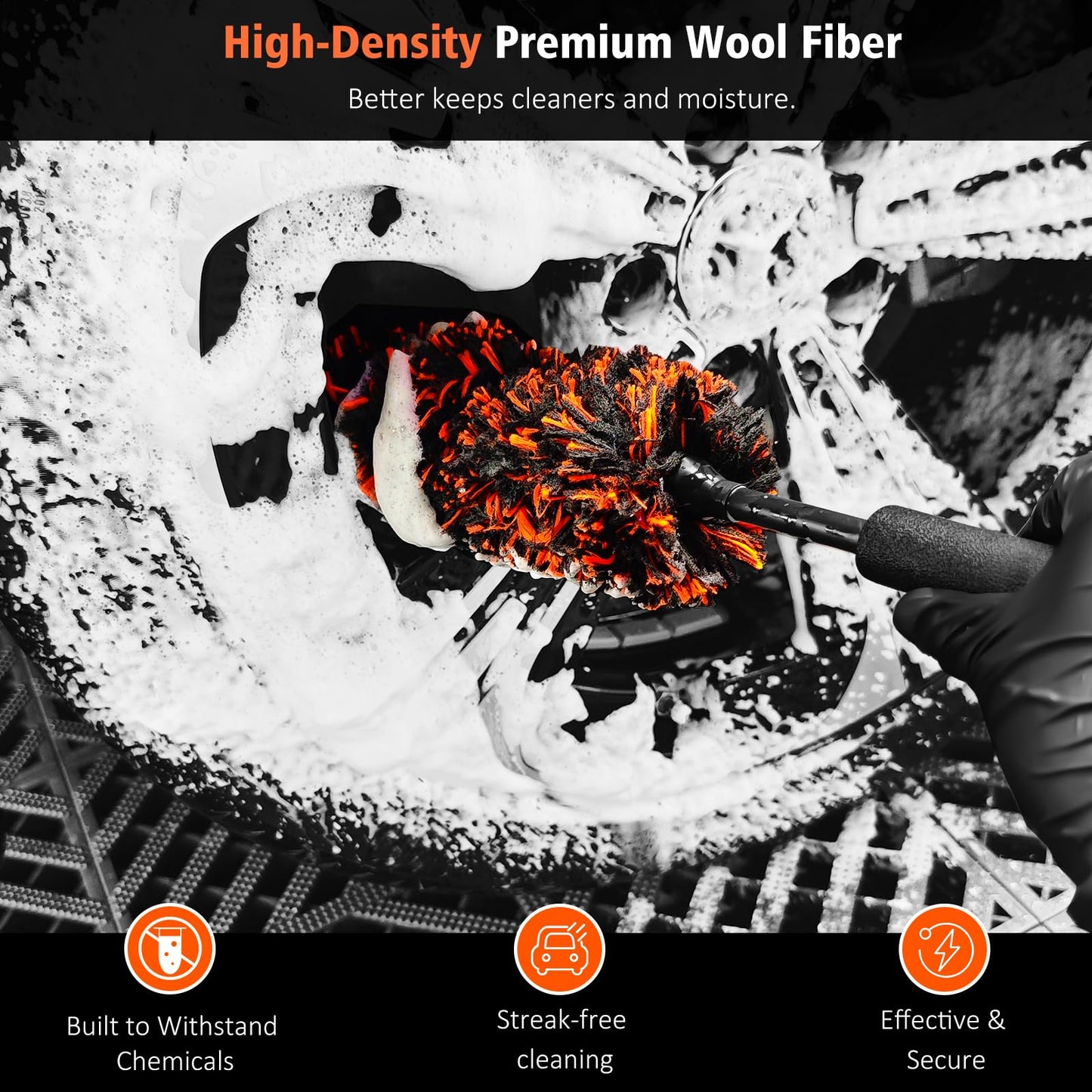 YeewayVeh 4PCS Car Wheel Cleaning Kit, 2-Size Bendable Microfiber Wool Wheel Brush Set, Tire Brush, Double-Ended Detailing Brush, Soft Non-Metallic Rim Cleaner Brushes for SUVs, RVs & Trucks