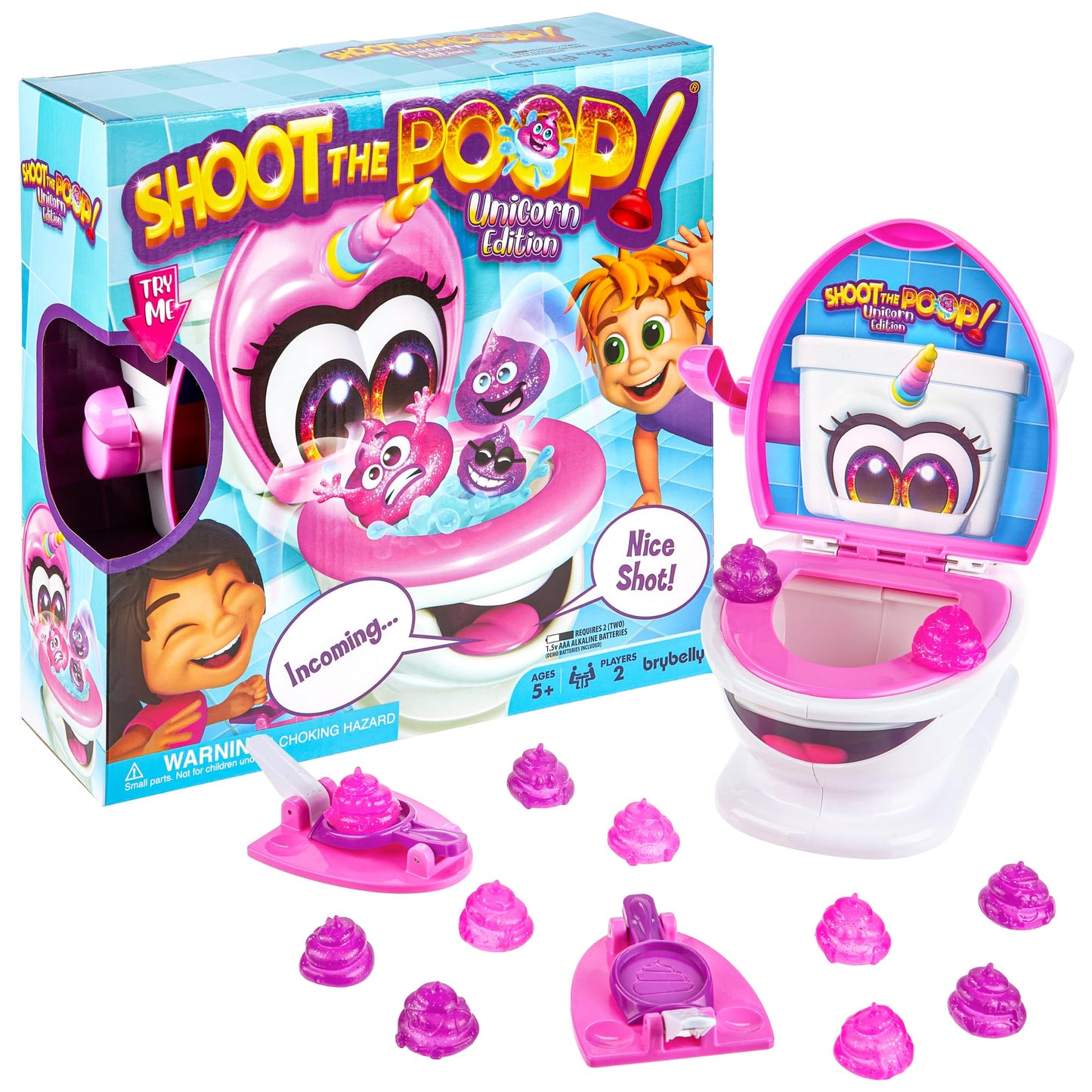 Brybelly The Original Shoot The Poop - Funny Family Game - Fast and Frenzied Flushing Poop Game with Fun Sounds for Kids