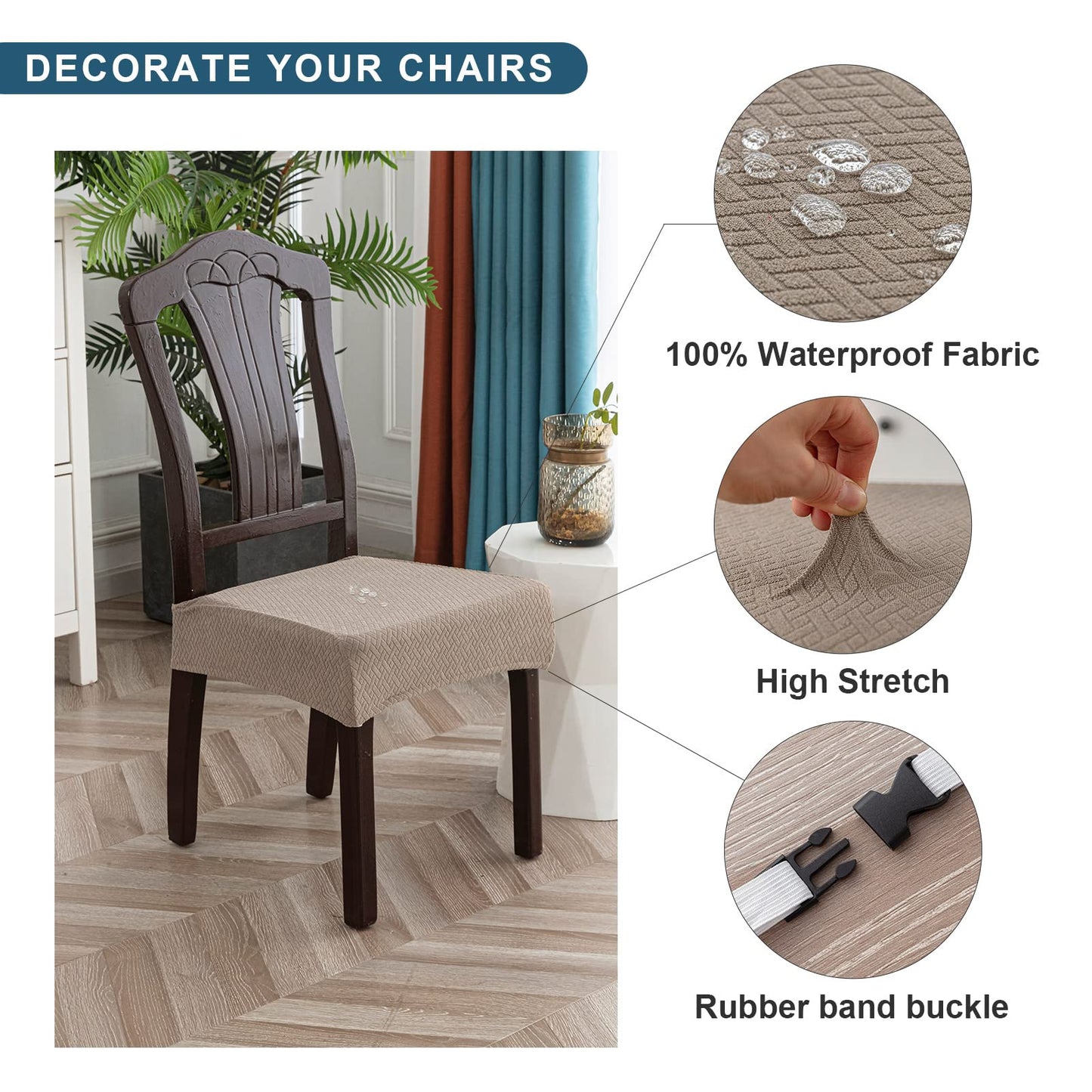 Genina Waterproof Seat Covers for Dining Room Chair Covers Waterproof Dining Chair Covers (4 PCS-Rear-Covered, Taupe)