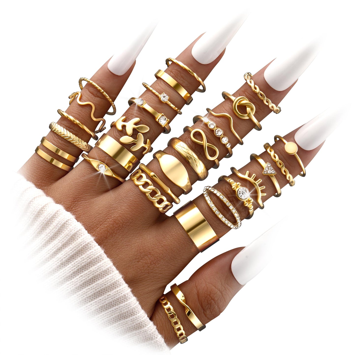 FAXHION 60 Pcs Gold Stackable Rings for Women, Knuckle Rings Chunky Gold Ring Set Dainty Stacking Cute Rings, Multiple Sizes Cute Jewelry Set Gift