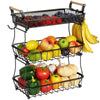 ANTOPY 3 Tier Fruit Basket with 2 Banana Hangers, Countertop Fruit Vegetable Basket Bowl for Kitchen Counter Metal Mesh Basket Fruits Stand Produce Holder Organizer for Onion Potato Bread Snack Veggie