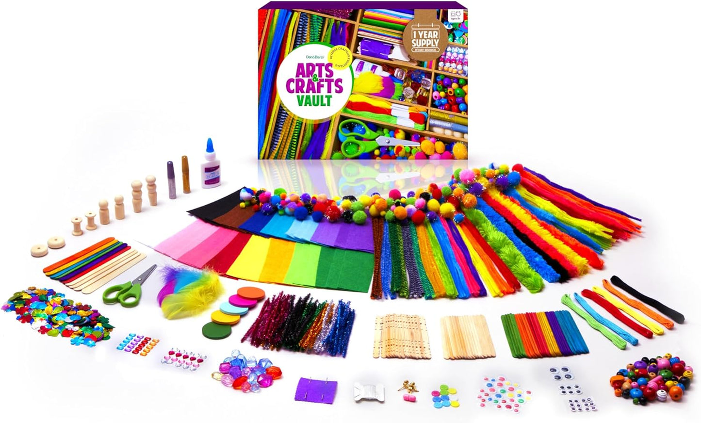 Dan&Darci Arts and Crafts Vault - Craft Supplies Kit in a Box for Kids Ages 4 5 6 7 8 9 10 11 & 12 Year Old Girls & Boys - Crafting Set Kits - Gift Ideas for Kid Art Activity Gifts