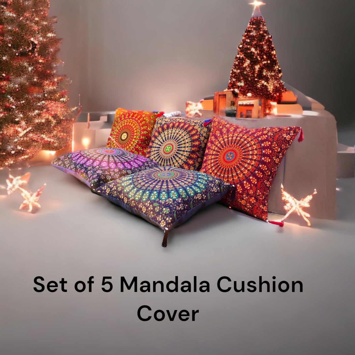 Third Eye Export 100% Cotton Mandala Pillow Covers Set of 5 Pcs Throw Pillows for Couch Decorative Pillow Covers 16x16 in. Boho Throw Pillows Farmhouse Pillow Covers for Arabian Night Party