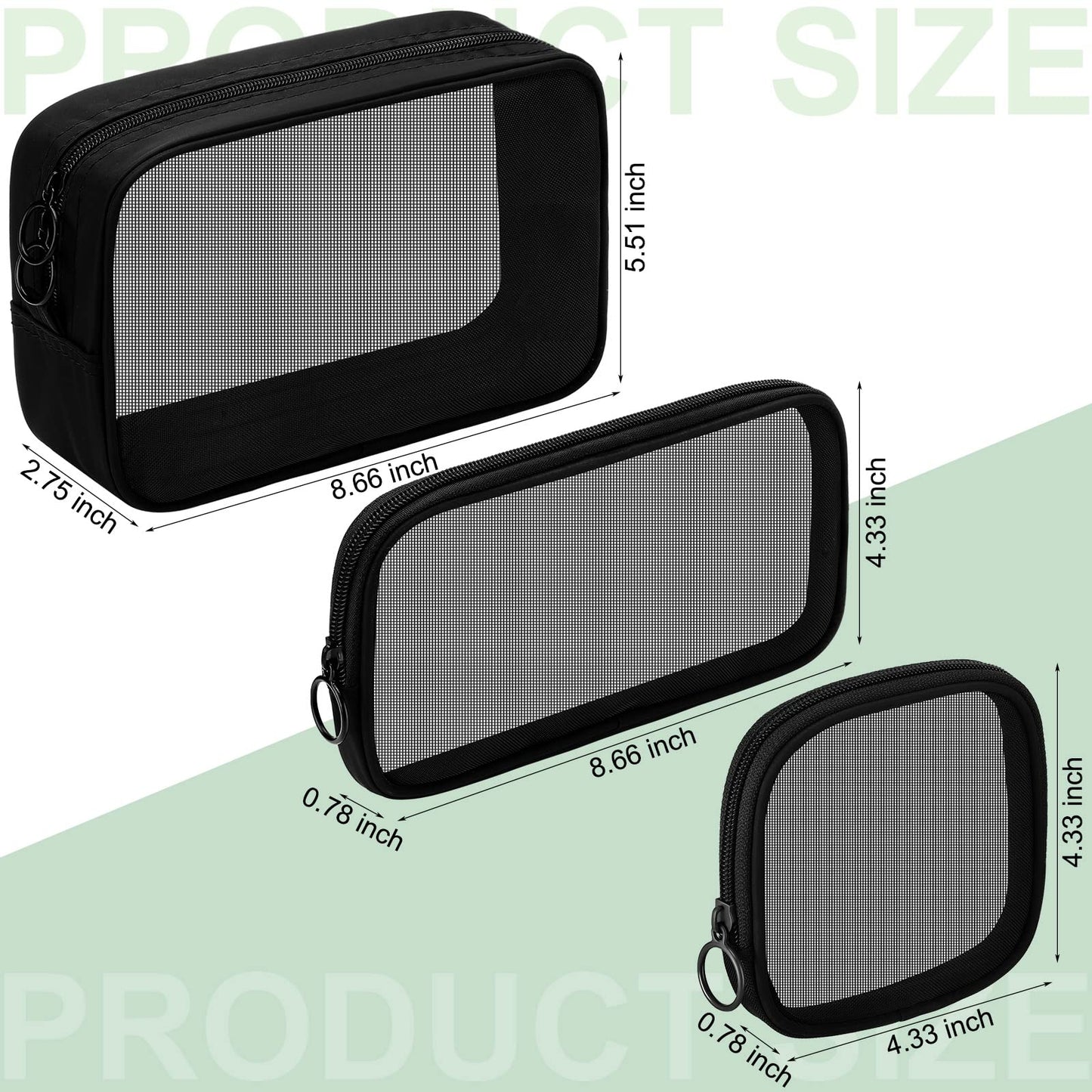 Weewooday 4 Pcs Mesh Makeup Bag Mesh Cosmetic Bag Travel Toiletry Pouch with Zipper Mini Makeup Cosmetic Purse for Daily Accessory(Small, Large, Medium,Black)