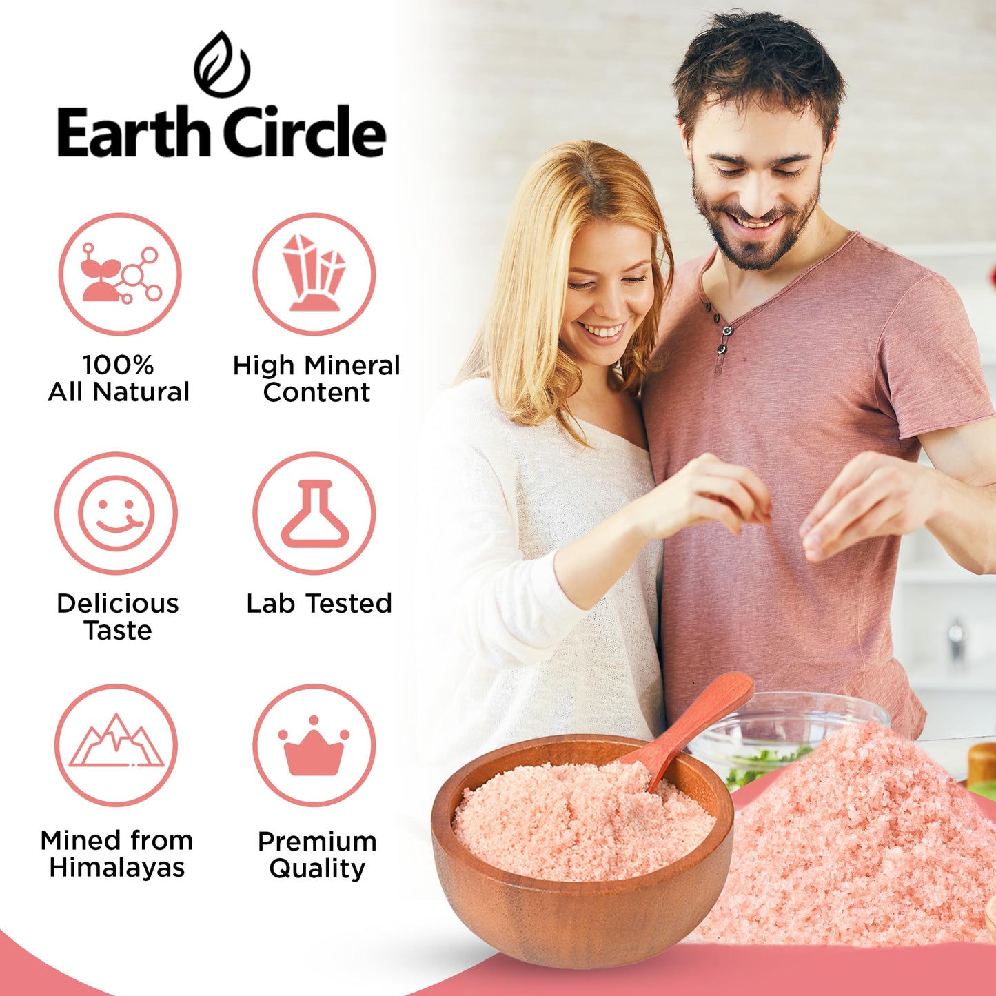 Earth Circle Premium Himalayan Pink Fine Grain Salt-(55 lbs), No Anti-Caking Agents, Pure Culinary Grade - Kosher, Nutrient and Mineral Dense