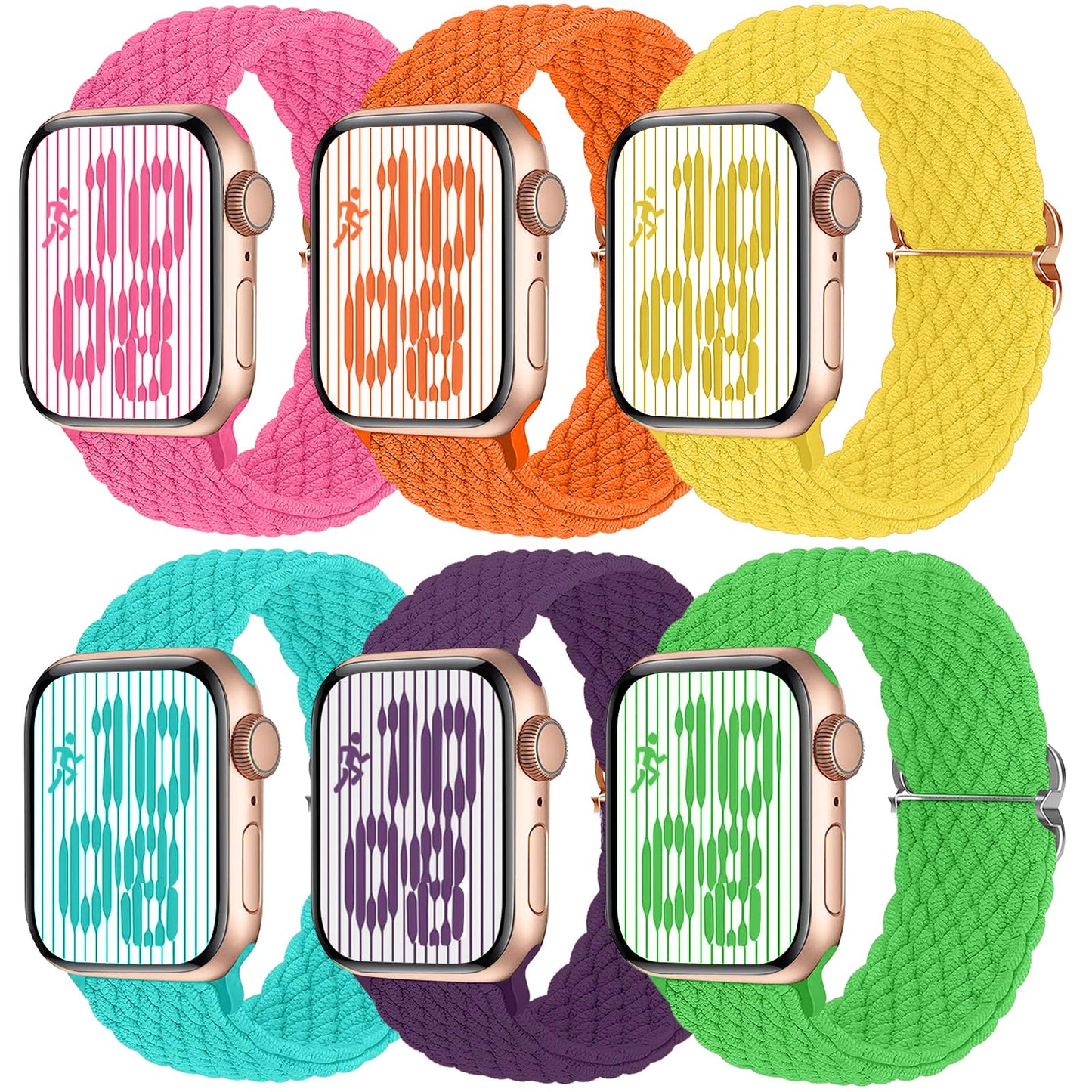 Compatible with Apple Watch Band 38mm 40mm 41mm 42mm 44mm 45mm 46mm 49mm Women Men, Braided Sport Wristband Strap for iWatch Bands Series 10 9 8 7 6 5 4 3 2 1 SE Ultra, 6pack