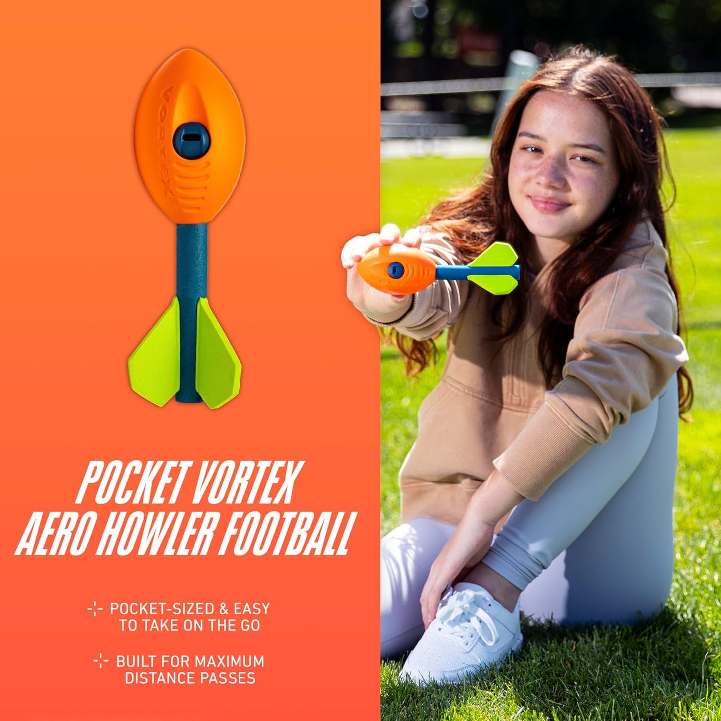NERF Vortex Mini Aero Howler Foam Football - NERF Soft Mini Vortex Football for Long-Distance Throws - Perfect for Pool + Beach Ball - Kids Aero Howler Whistle Foam Ball