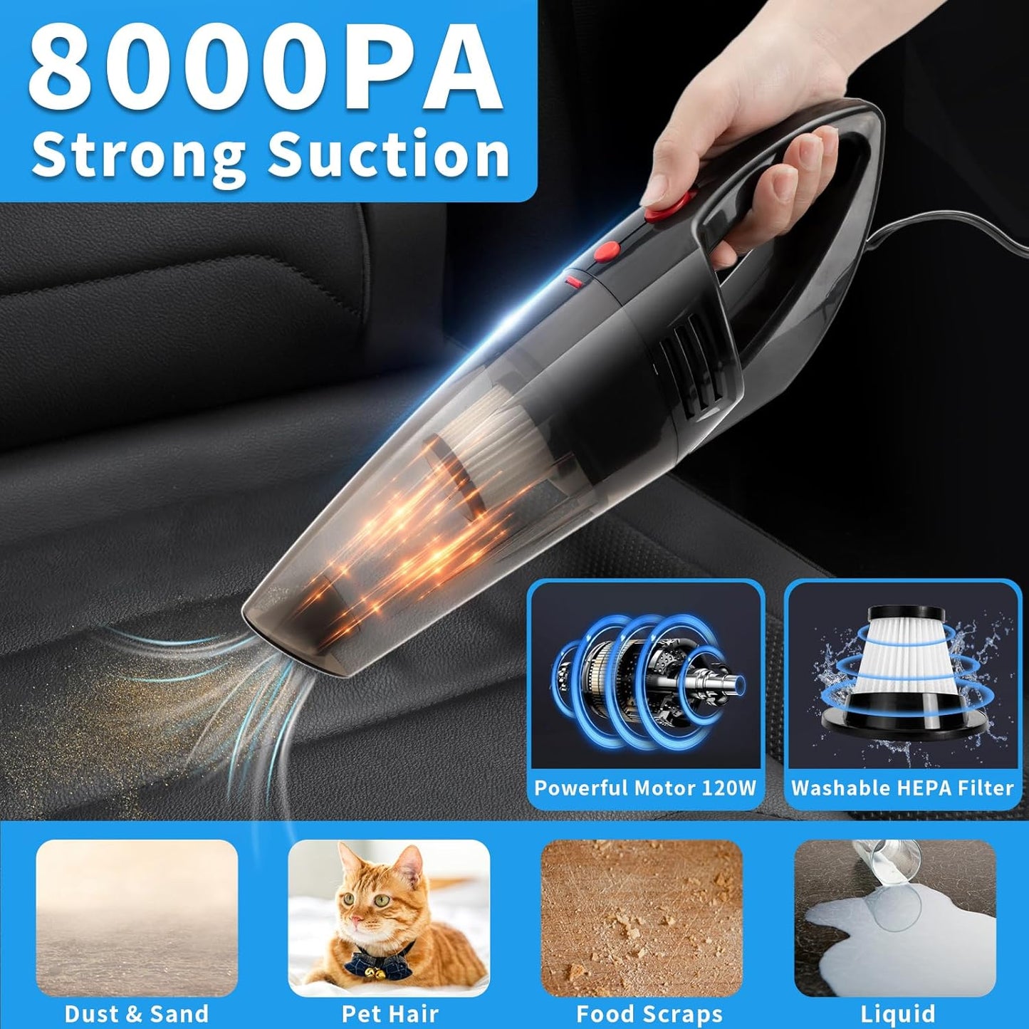 30PCS Car Wash Cleaning Kit - High Power Portable Car Vacuum Cleaner, Car Interior and Exterior Detailing Set with Cleaning Gel, Duster, Brush, Towels, Wash Mitt