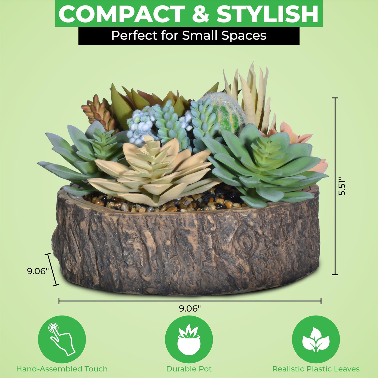 Hisow Premium Assorted Artificial Succulent Collection - Large Real Touch Artificial Cactus, Aloe Vera & Succulent Plants Artificial with Pots for Home Office Indoor (Artificial Tree Stump - Pot)