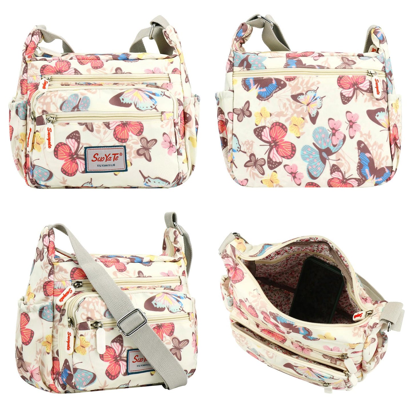 Crossbody Bag for Women Canvas Messenger Bag Waterproof Lightweight Shoulder Handbags with Multi Pocket Adjustable Strap for Daily Use Work Travel (Beige)