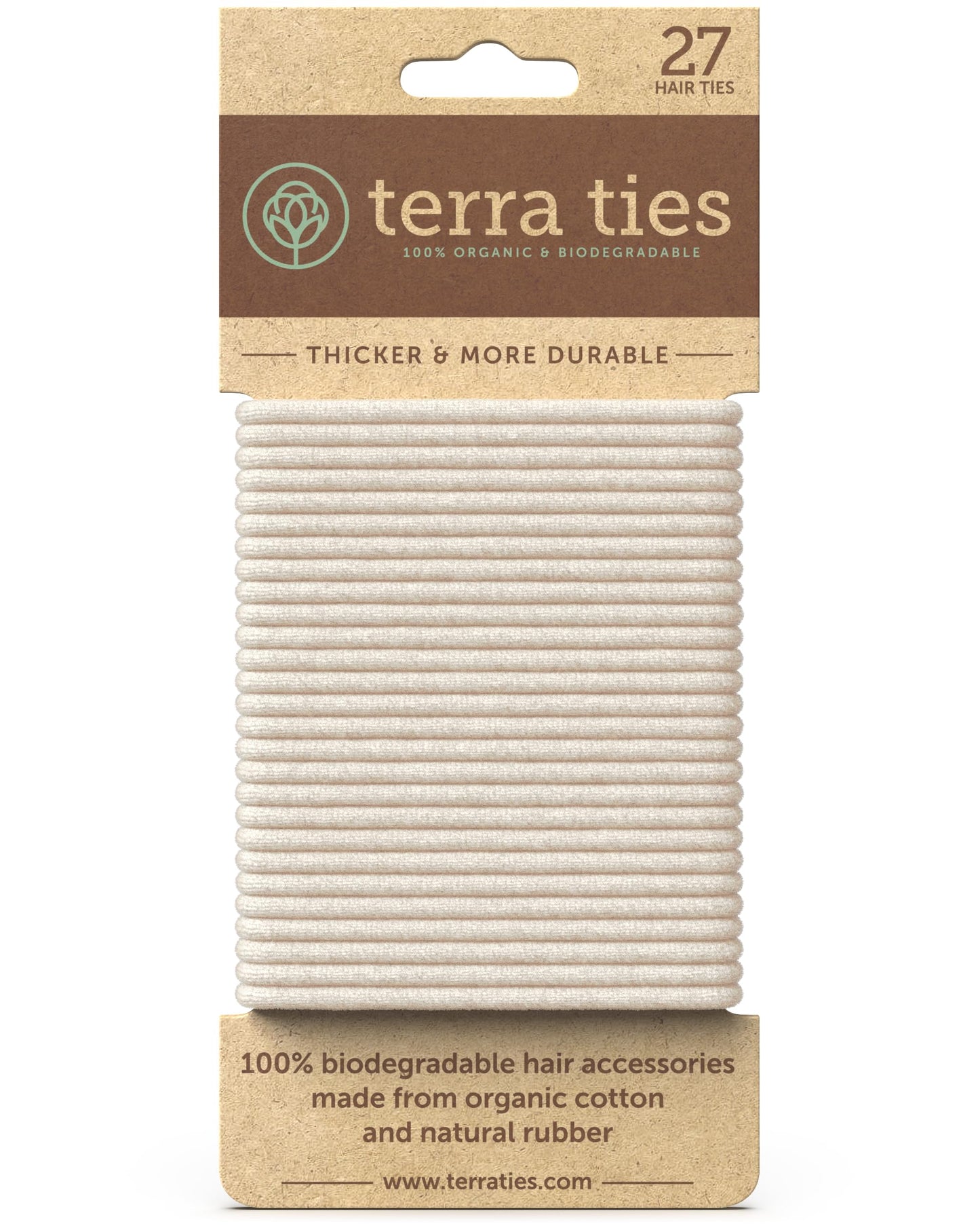 BIODEGRADABLE Elastic Hair Ties for Women & Men - Organic No Crease Brown Hair Tie Ponytail Holders and Hairties for Buns - Plastic Free Hairbands for Women and Mens Hair - 5mm (27 count)