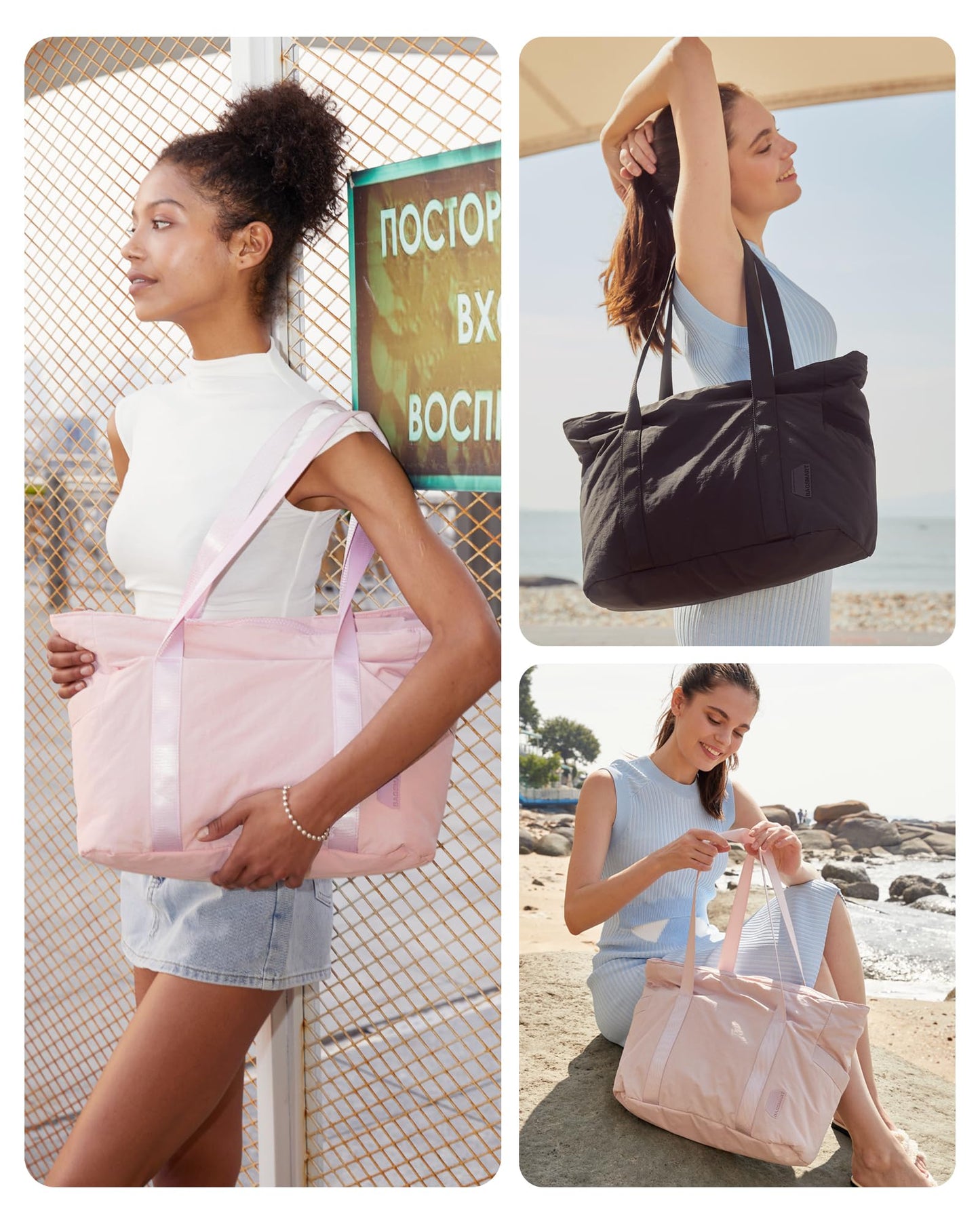 BAGSMART Tote Bag for Women with Zipper, Gym tote with Compartments, Work Tote Nurse Dance Yoga Bag for Travel