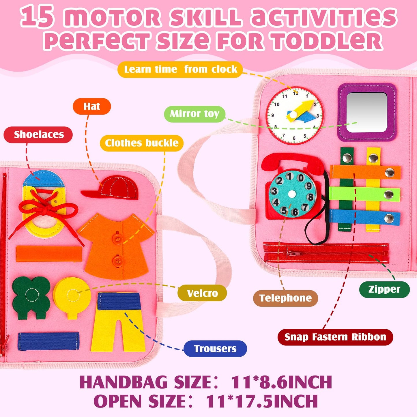 Buauty Busy Board Toddler Toys Montessori Sensory Toys Gifts Age 1-4 Baby Learning Busy Book Kids Preschool Educational Activity Board Airplane Road Car Travel Toys Essentials