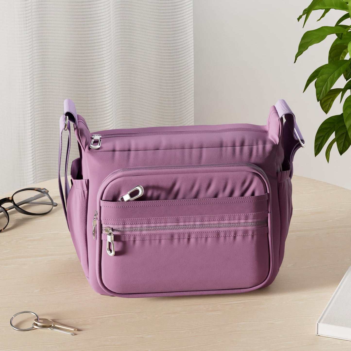 NOTAG Crossbody Bag for Women Waterproof Shoulder Bag Messenger Handbags Casual Nylon Purse Handbag (Large 11inches, Purple)