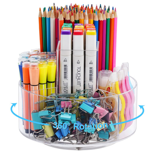 Marbrasse Acrylic Pen Holder, 360-degree Rotating Clear Pen Organizer for Desk, Desktop Stationery Organizer Caddy for Office School Home & Art Supplies (Acrylic Hexagon)