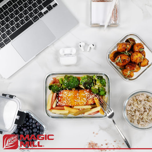 Magic Mill Glass Storage Containers with lids Set | Ultimate 24pc Sets with 12 Food Storage Containers & 12 Airtight Locking Lids for Lunch, Meal Prep, Fridge, Freezer, and Dishwasher Safe, BPA-Free