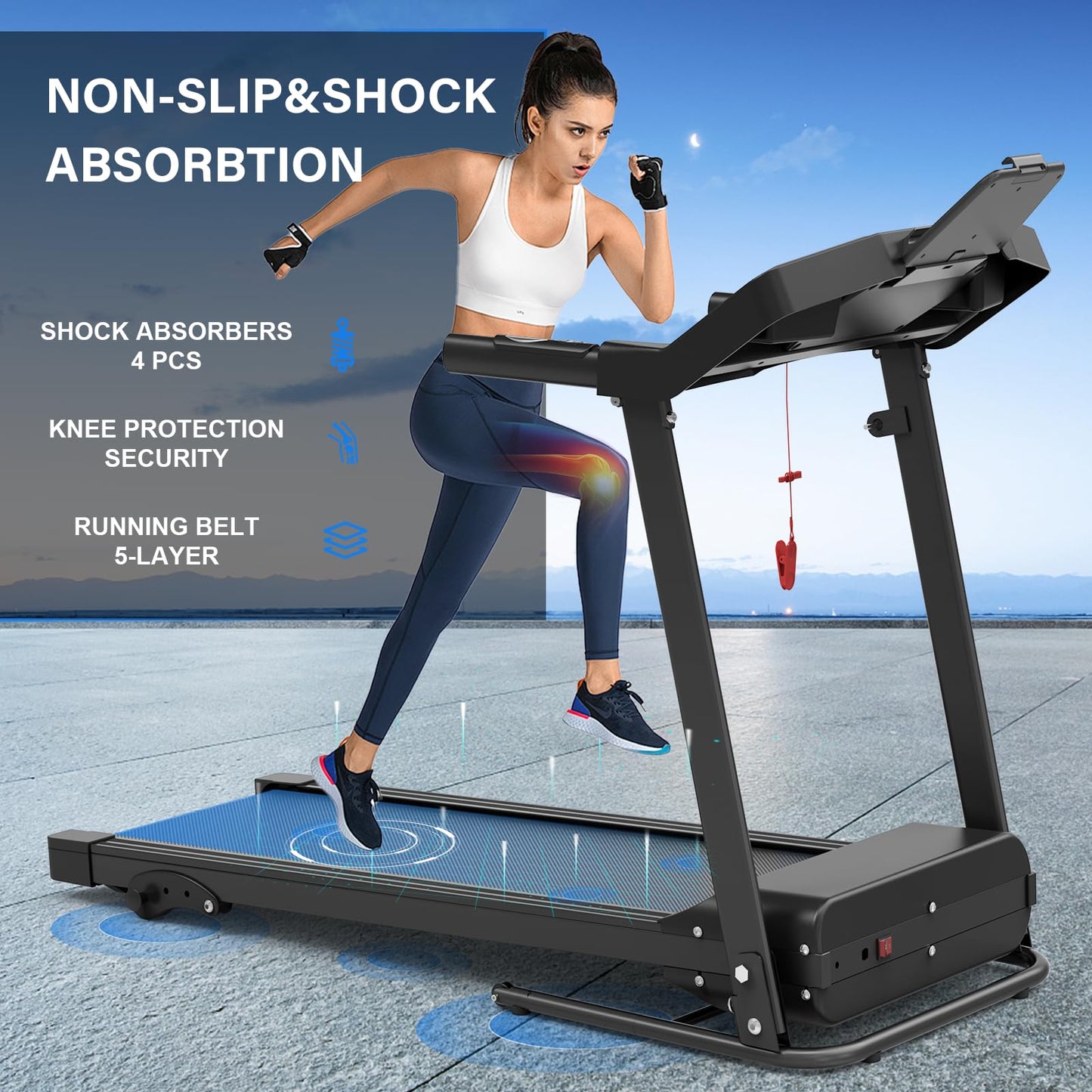 FLIMDER Folding Treadmills for Home, Treadmills with Incline Compact Treadmill 300 LBS Capacity with 12 HIIT Modes LED Display Walking Pad Treadmill with Large Running Area