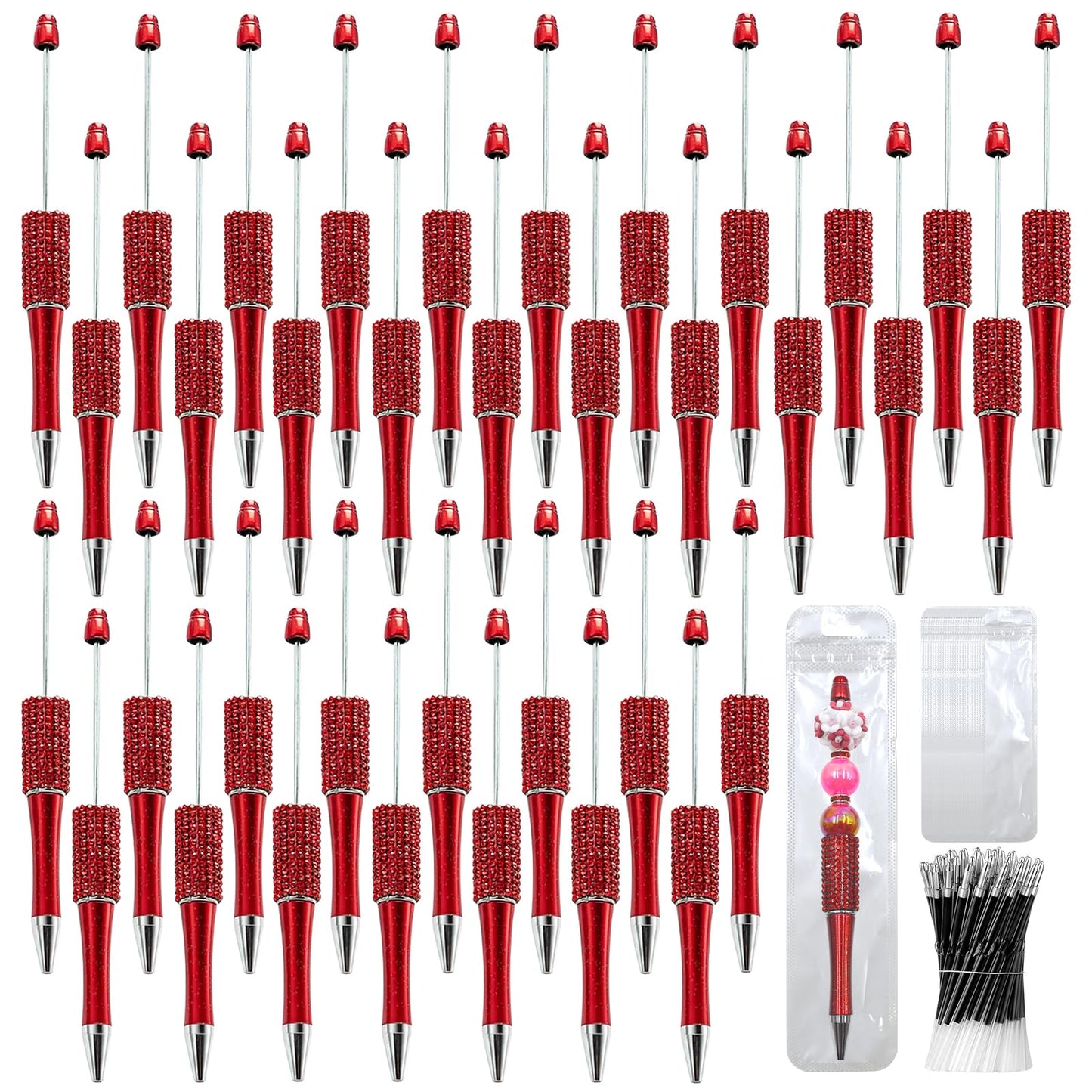 75 Pcs DIY Diamond Beadable Pen Kit - 25 Plastic Rhinestone Beaded Pens Bulk with Refills & Bags - Fancy Cute Glitter Pens for Crafting, Students & Teachers – School Supplies, Office Item