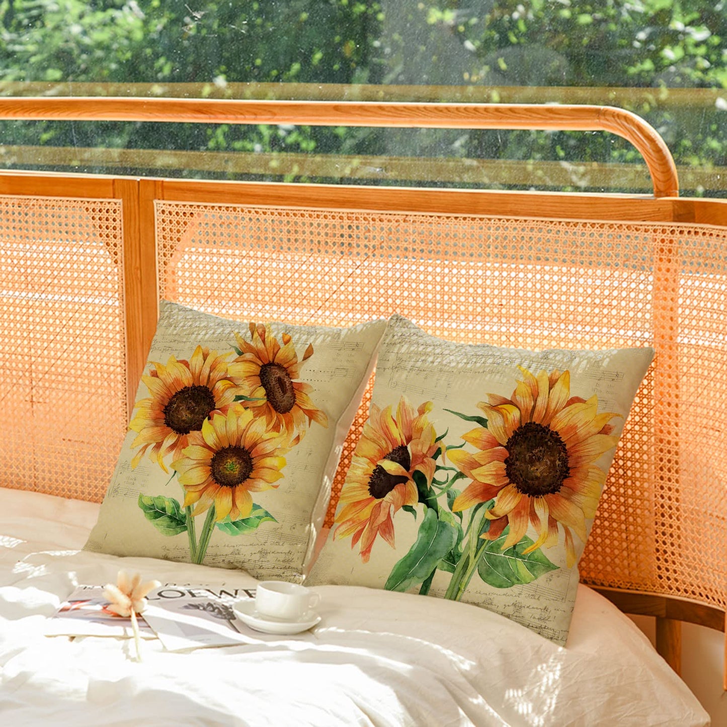 Neatee Living Set of 4 Sunflower Decorative Throw Pillow Covers 18x18 Inch Plant Pillow Covers Linen Square Pillow Cases Summer Flower Outdoor Sofa Couch Home Bed Decor Cushion Covers (18 by 18)