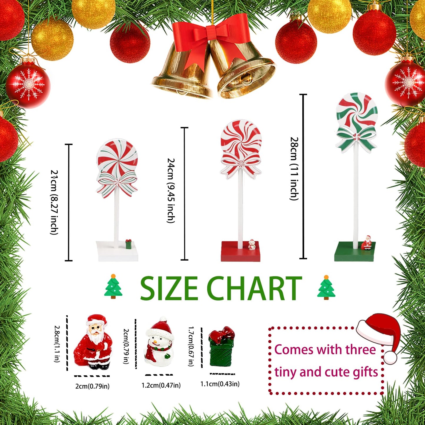 EOMEXAL 3 Pieces Christmas Table Decorations Wooden Christmas Tiered Tray Decor Xmas Tabletop Décor Candy Cane Décor for home(Classic)