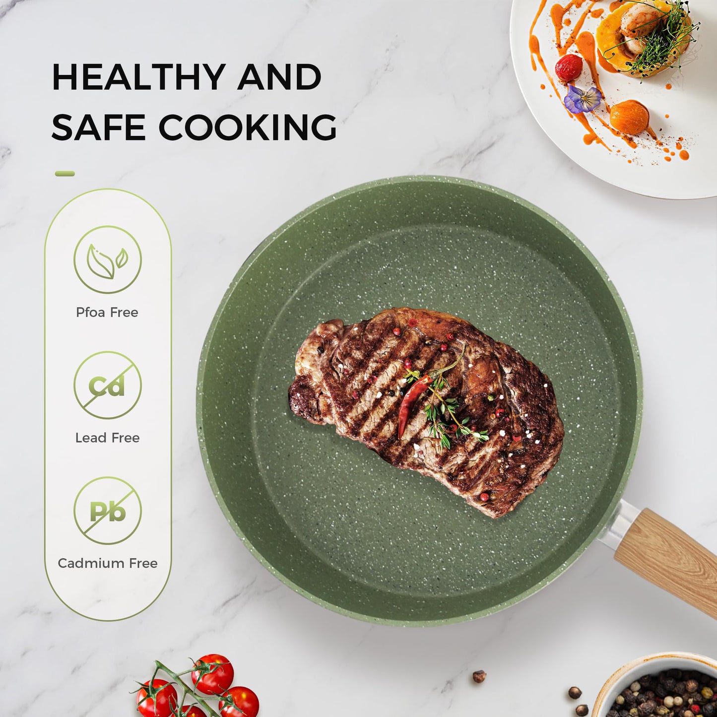 MAISON ARTS 17 Piece Pots and Pans Set Non Stick, Kitchen Cookware Sets with Nonstick Granite Stone Coating, Suitable for Induction Cooktops, Green