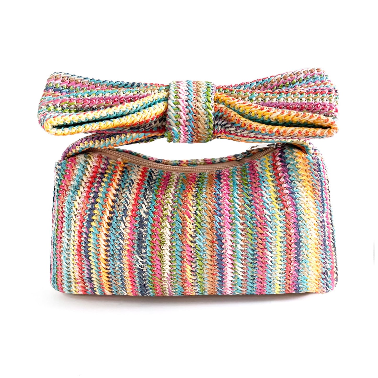 FantasyBear Small Straw Cluth for women,Trendy Cute Summer Woven With Bow Women Purse Handbag Wallet For Beach Vacation Party (Multicolour)