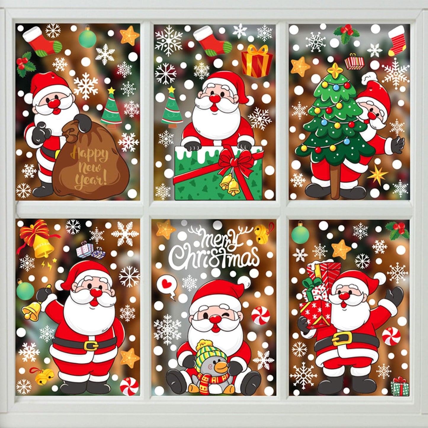 307Pcs Christmas Window Clings Christmas Snowflake Window Stickers Waterproof Double-Sided Static Christmas Decorations Decals for Holiday Window Clings New Year Party Supplies (307Pcs)