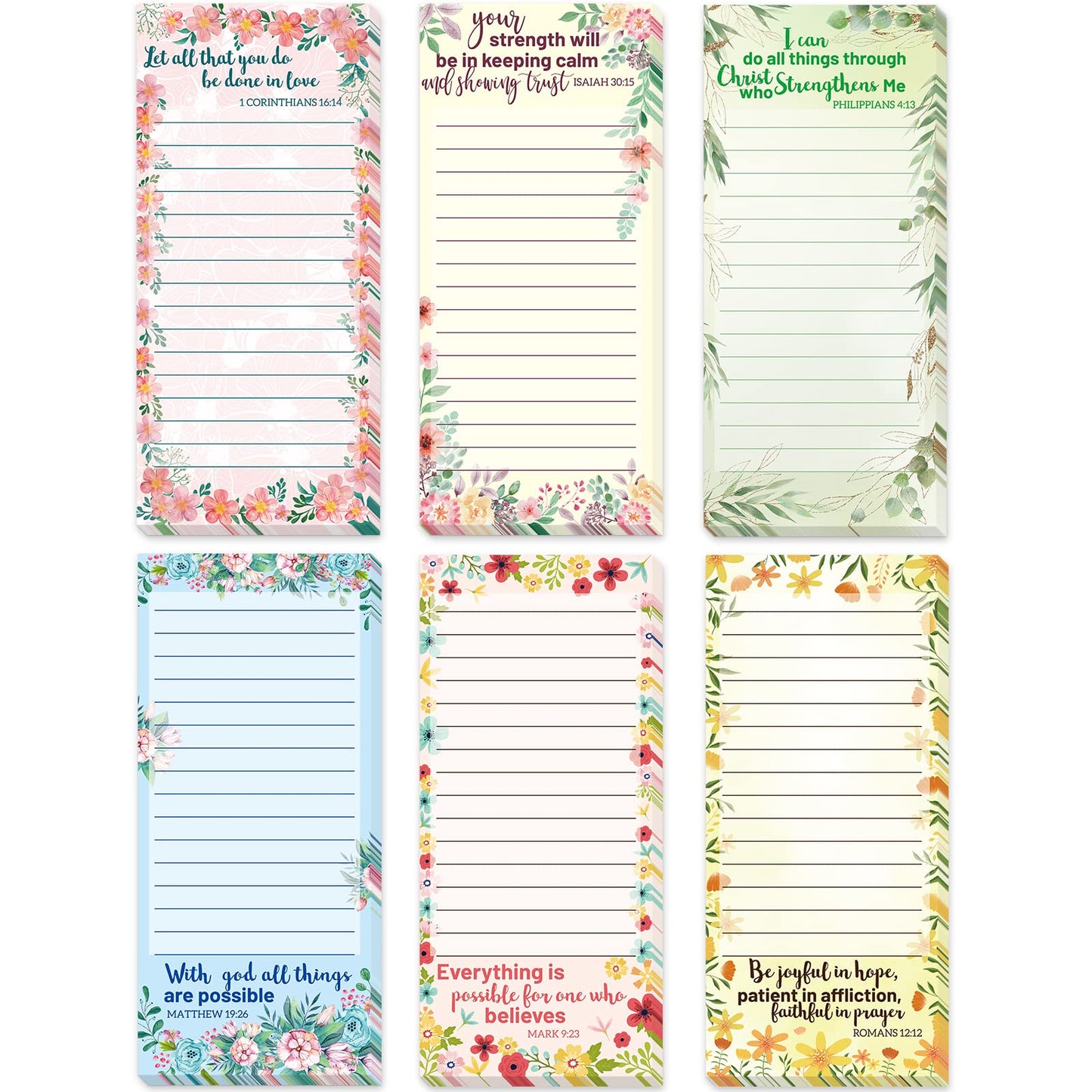 Fancy Land Religious Magnetic Notepads Floral to Do List for Fridge Christian Memo Pads 6 Pack