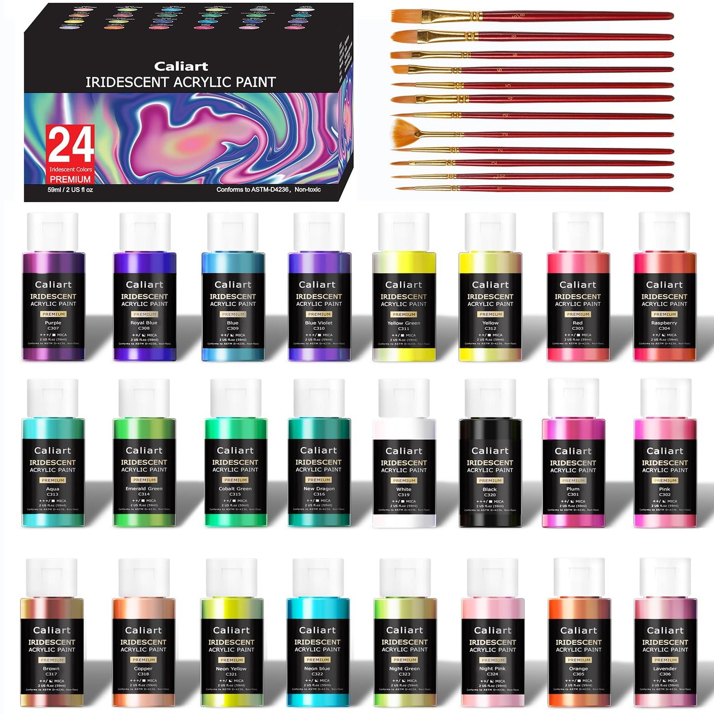 Caliart 24 Colors Acrylic Paint Set with 12 Brushes, Easter Basket Stuffers for Teens, Art Craft Paints Gifts Trendy Stuff for Artists Kids Teen, Canvas Ceramic Rock Eggs Painting Kit Art Supplies