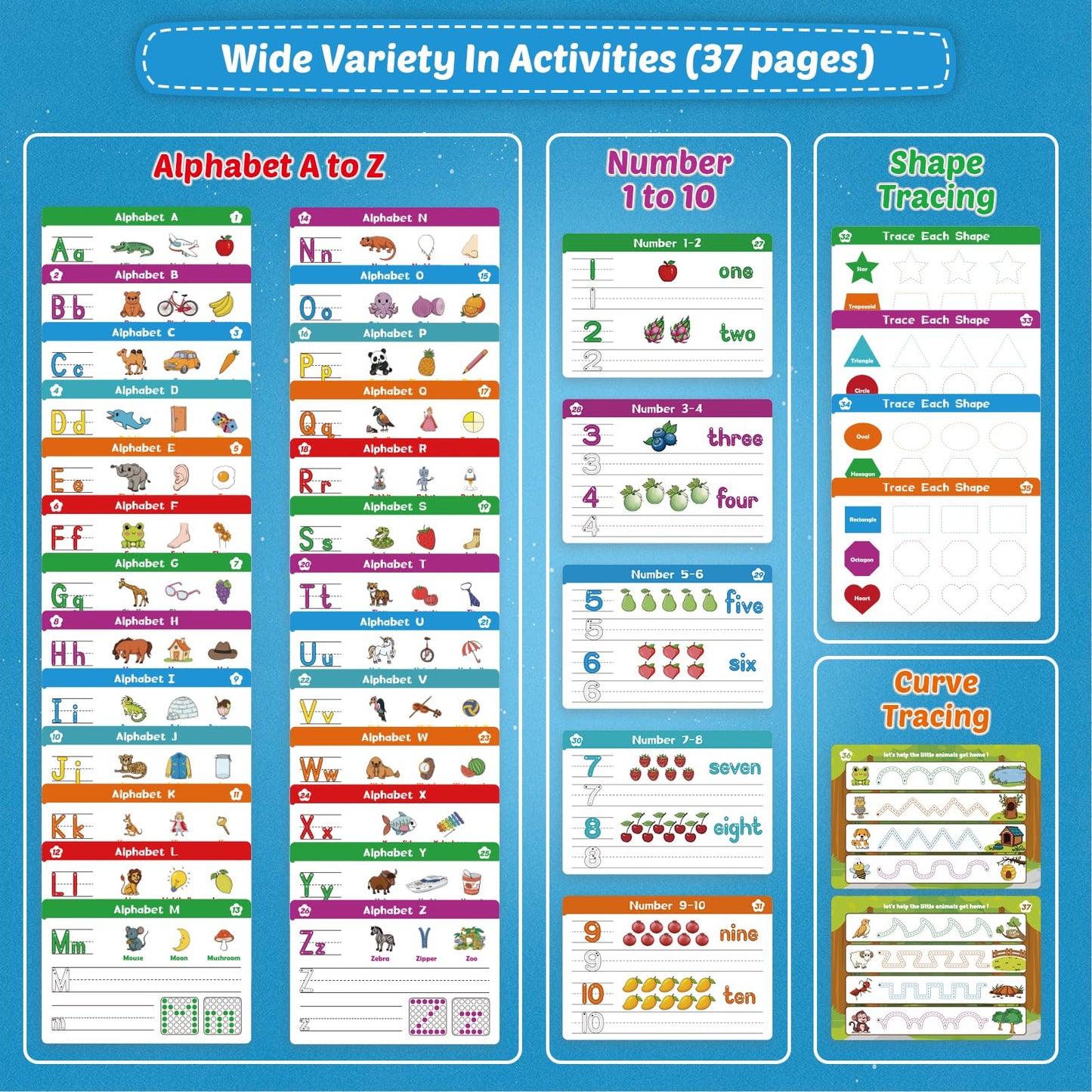 Aizweb Handwriting Practice for Kids,Learn to Write,Pre k Toddler Preschool Kindergarten Learning Activities,Number Shape Letter Tracing Writing Workbook,ABC Alphabet Autism Montessori Toys