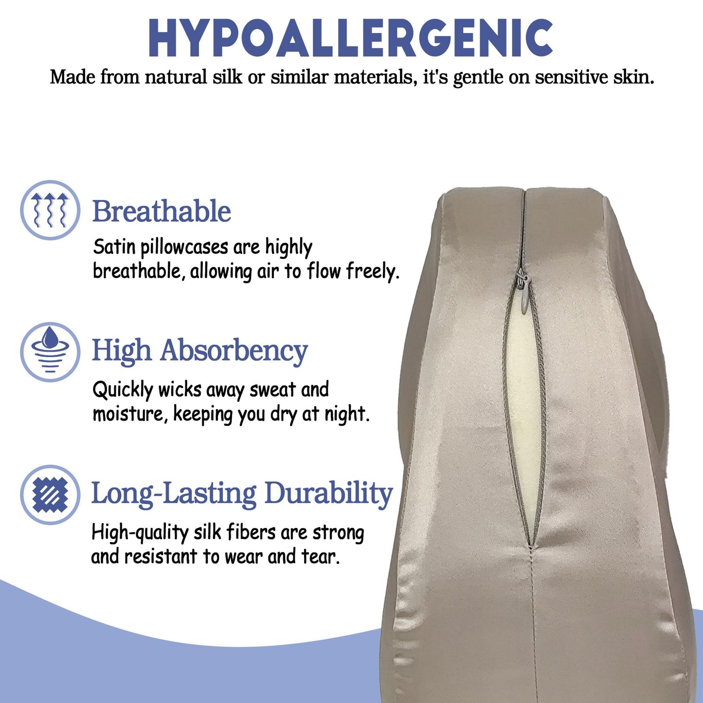 xcivi Satin Pillowcase for Contour Memory Foam Side Sleeper Support Pillow, Pillowcover for Knee Pillow, Smooth & Soft Pillow Cover (Champagne)