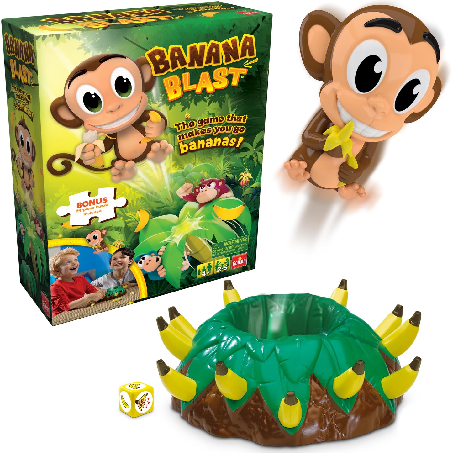 Banana Blast - Pull The Bananas Until The Monkey Jumps Game - Includes a Fun Colorful 24pc Puzzle by Goliath , Green