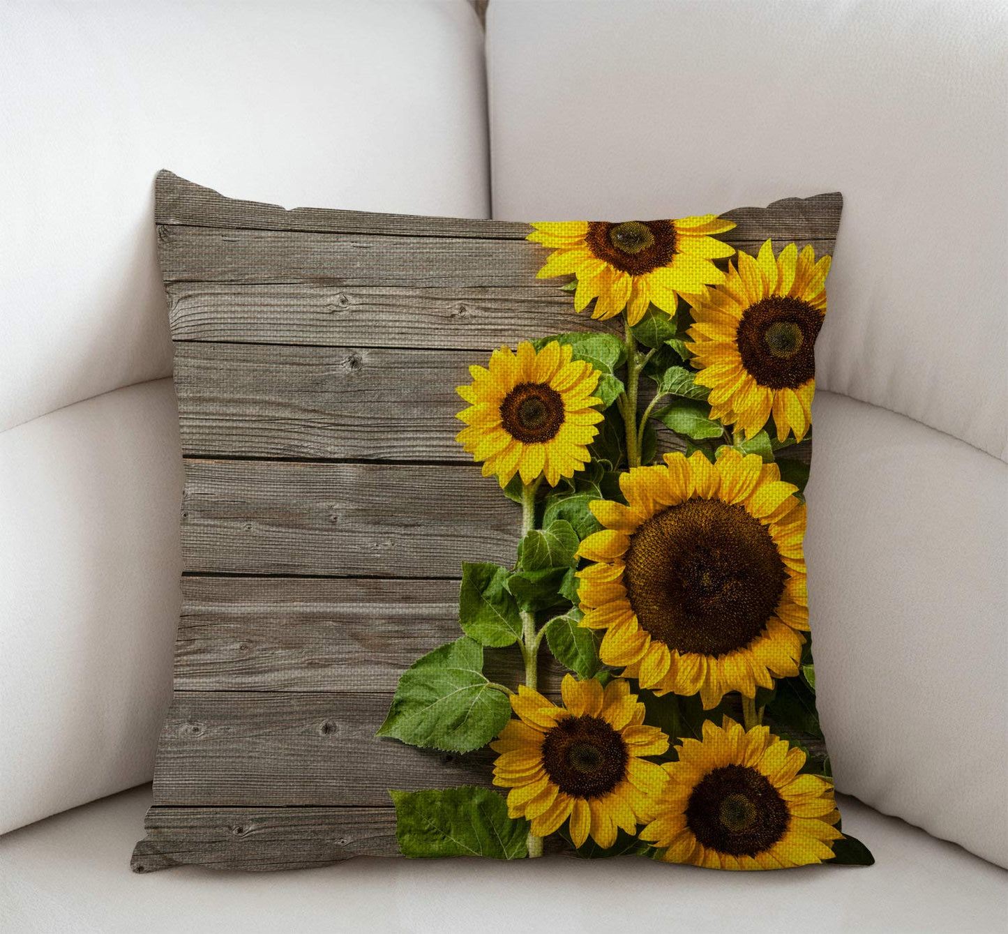 Swono Sunflower on The Wooden Burlap Throw Pillow Case Cushion Cover Couch Sofa Decorative Square 18x18 inches