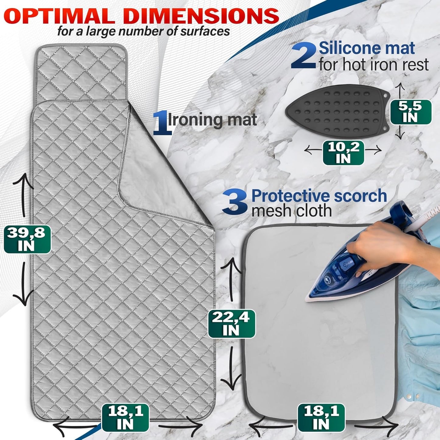 Portable Ironing Mat for Table Top – Foldable Ironing Pad for Table (39.8" x 18.1") with 4-Layer Heat-Resistant Fabric & Magnetic Edges – Easy to Store, Designed for Small Spaces & Quick Ironing